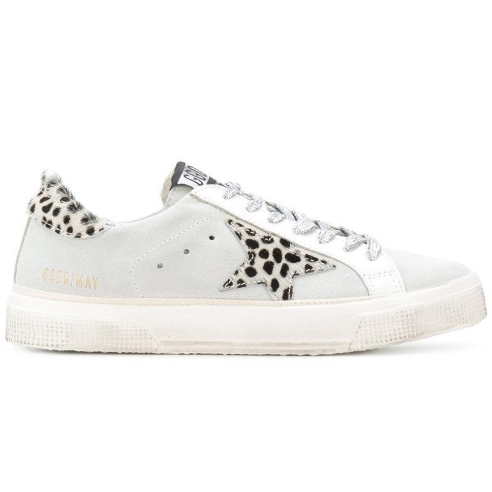 Golden Goose White and Leopard Print Sneakers
